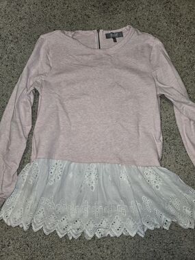 Marled Pink Sweater With Cotton Lace Applique